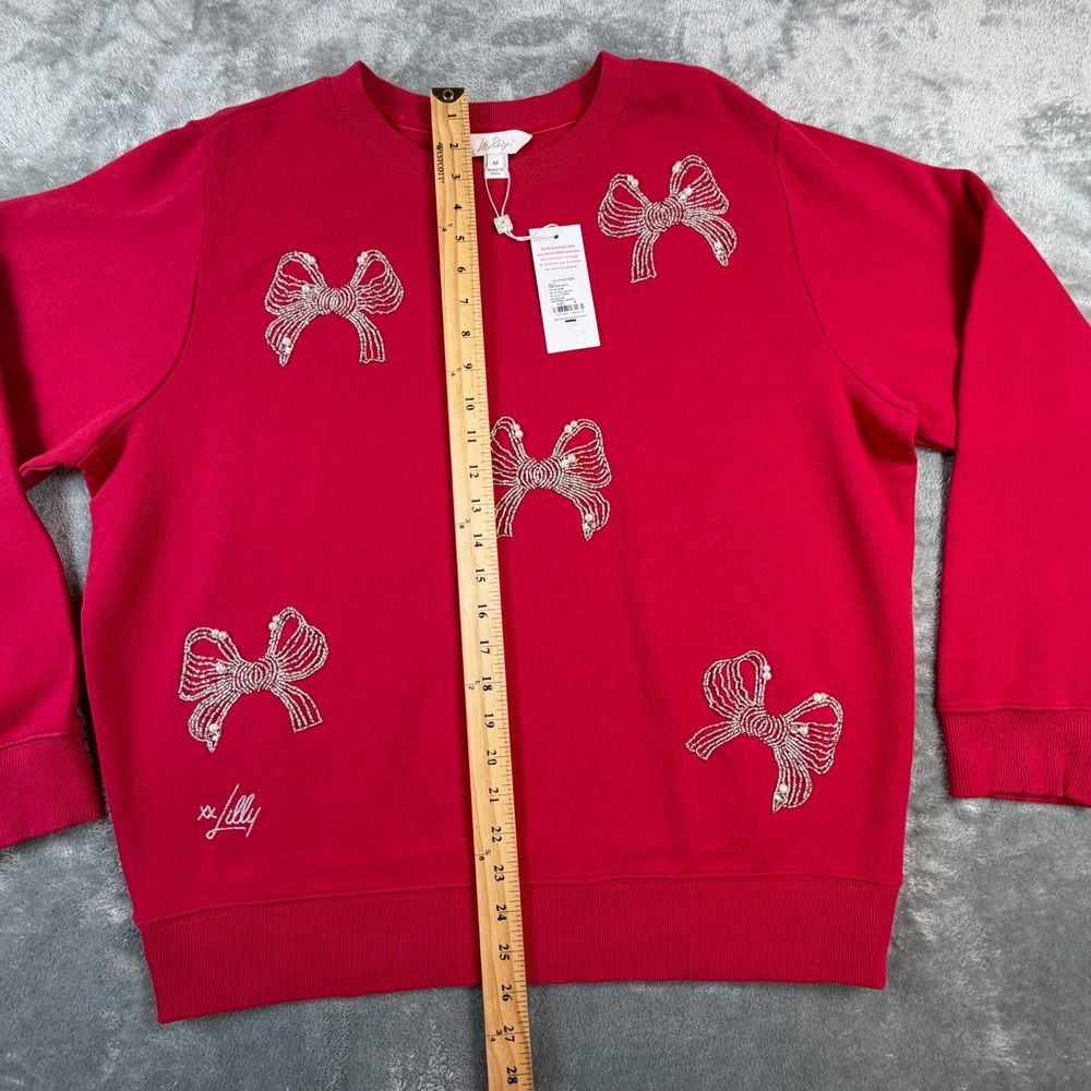 NWT Lilly Pulitzer Ballad Long Sleeve Sweatshirt Red Embellished Beaded Womens M - Picture 7 of 9